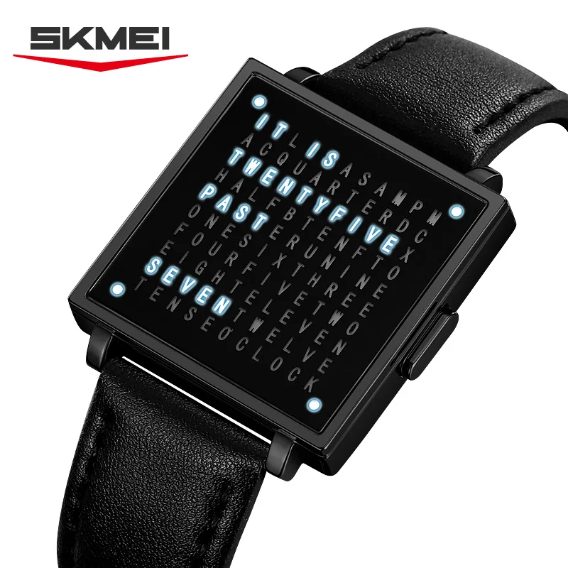 Reloj electrónico SKMEI 2388 de moda, reloj de pulsera Digital con luz Led de lujo para hombre, indicador de fecha, reloj con correa de cuero resistente al agua