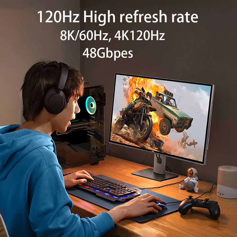 Cabo Compatível com HDMI 2.1, Ultra Alta Velocidade, 8K, 60Hz, 4K, 120Hz, Xiaomi Mi, XBox, PS5, HDR10 +, Dolby Vision, 48Gbps