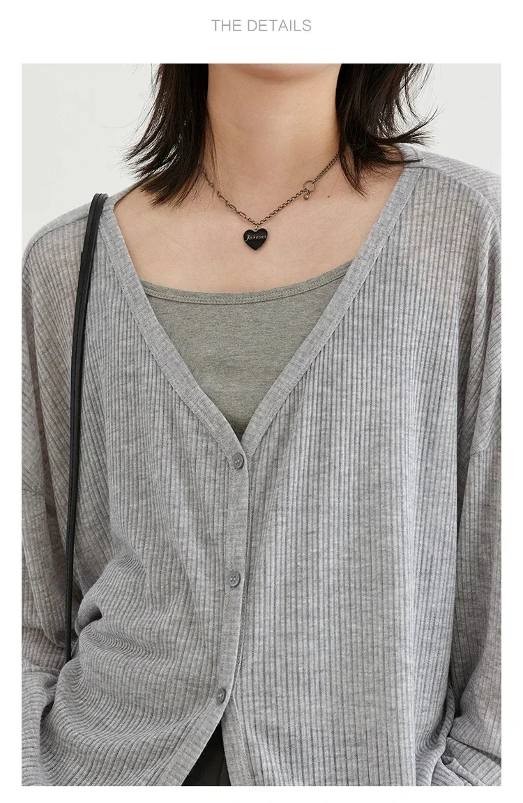 Cárdigan ligero de manga larga con cuello en V para mujer, chaqueta de protección solar para primavera, verano y otoño, para prendas de vestir diarias informales
