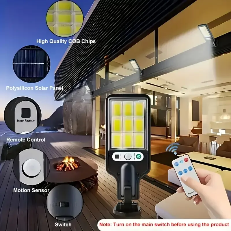 Sensor de movimento 108 led luzes solares ao ar livre com 3 modos de iluminação de segurança à prova dwaterproof água led lâmpada de rua parede para jardim pátio caminho