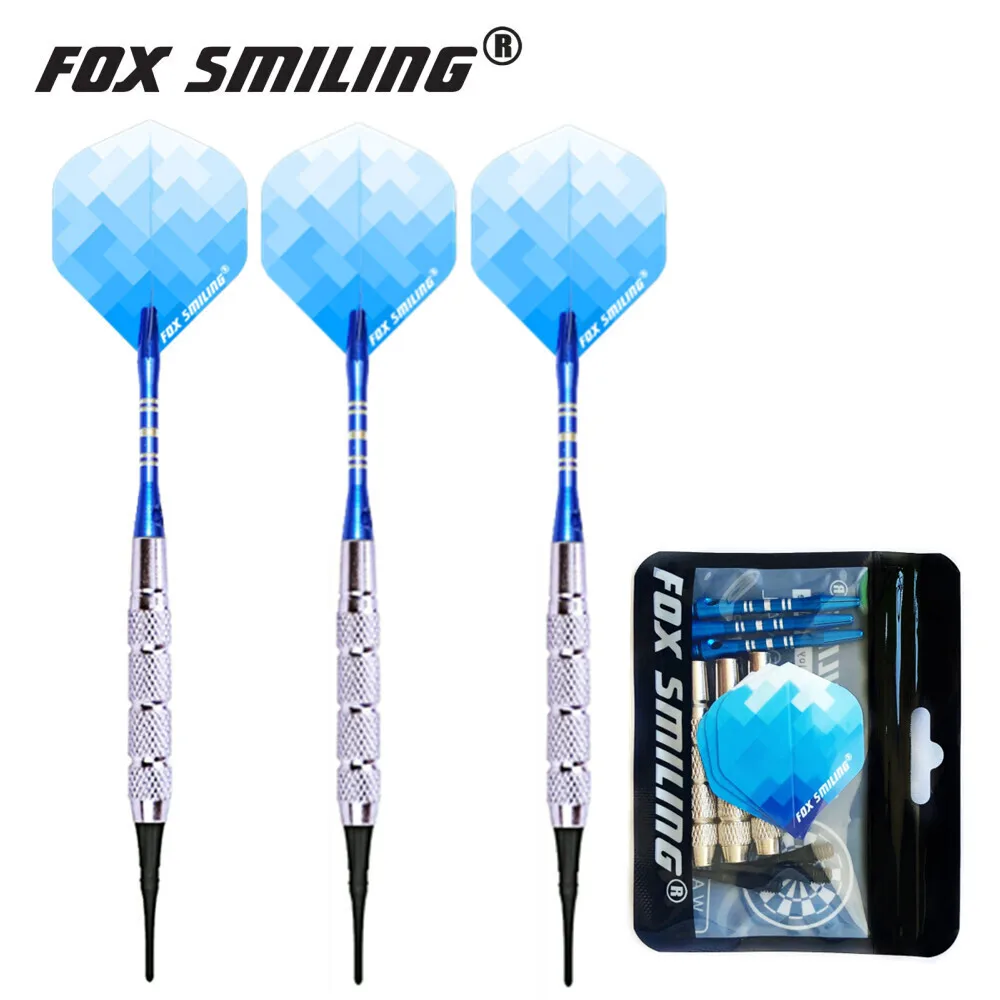 3 uds Fox Smiling 18g dardos electrónicos de punta suave con ejes de dardos de aluminio y puntas de nailon para juegos de dardos de interior