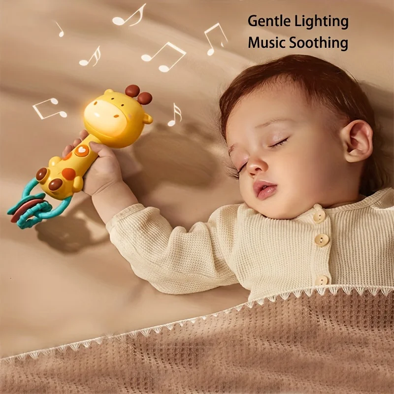 Baby Soft Rubber Soothing Rattles, Cartoon Animal Music Teether, Anti Gnawing Teething Stick, Early Education Educational Toys