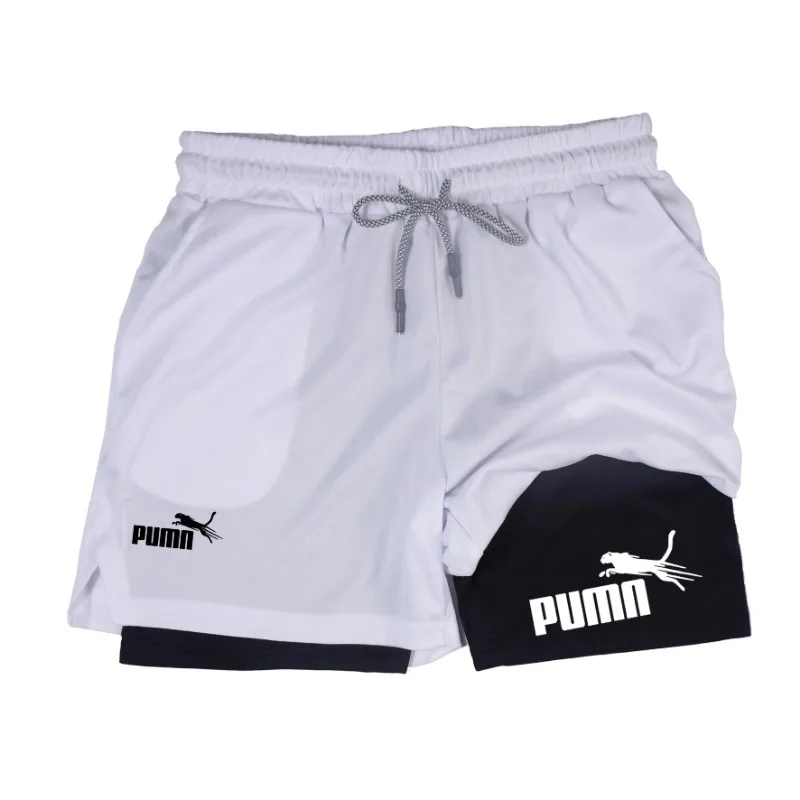 Verão respirável dois-em-um shorts de dupla camada shorts de compressão elástica masculina de secagem rápida multi-funcional shorts M-3XL