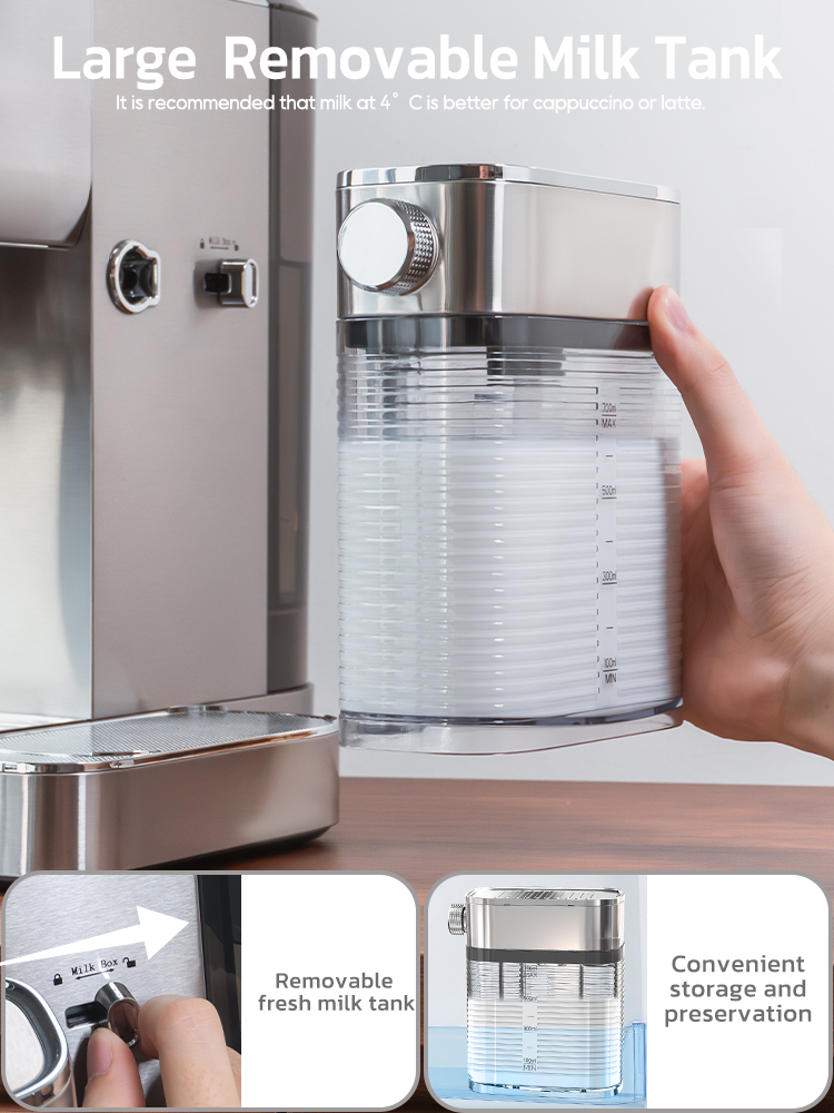 HiBREW-cafetera semiautomática 3 en 1, máquina de café expreso, capuchino, Latte, leche, espuma, café molido, acero inoxidable, H13A