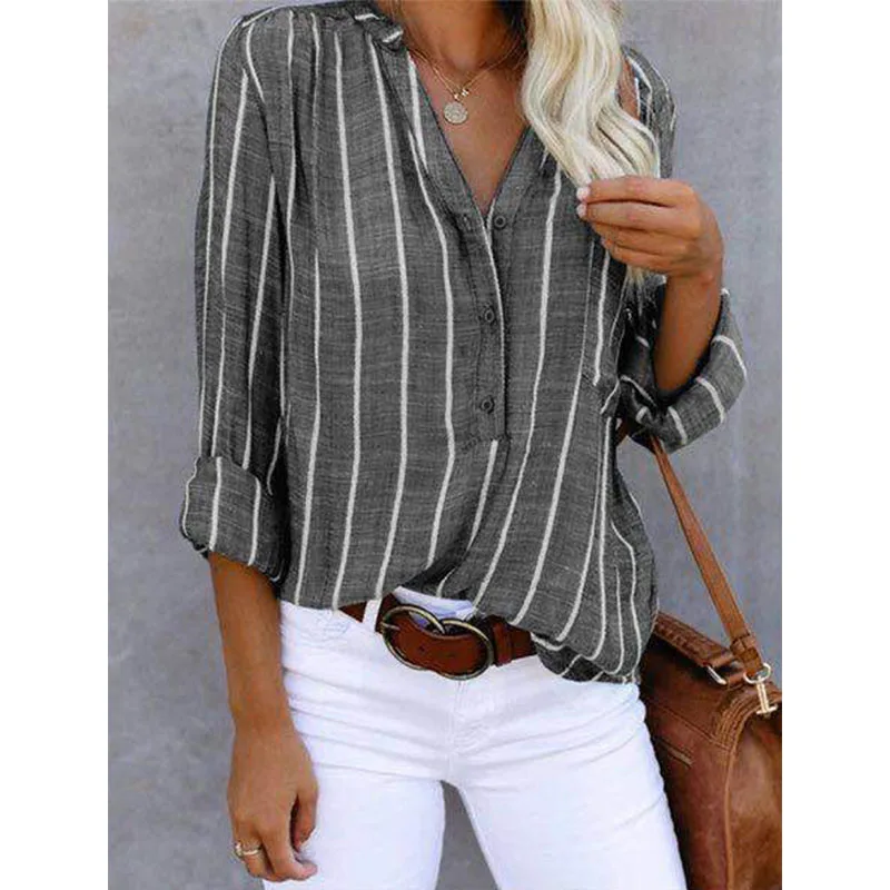 Casual Loose Striped Shirts For Women Autumn Vintage Women's Oversized Shirts And Blouses Fashion Elegant Youth Female Tops