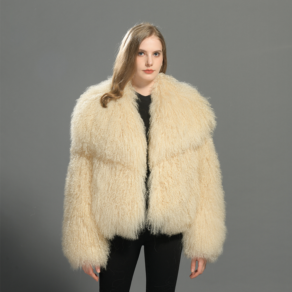 Jaxmonoy ผู้หญิงจริงมองโกเลียแกะเสื้อขนสัตว์ฤดูหนาวหนา WARM Fluffy FUR JACKET Lady Big Turn-Down COLLAR เสื้อขนสัตว์แฟชั่น