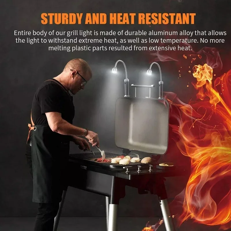 Parrilla de barbacoa magnética para exteriores, luces Led para parrilla, Led Flexible ajustable, 360 grados, resistente al calor, lámparas de cuello de cisne, linterna