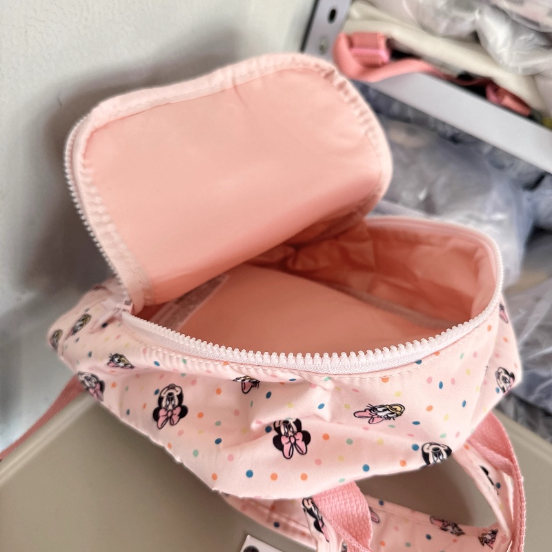 Disney Minnie Daisy Pink Canvas Rucksack Kawaii Polka Dots Print Große Vordertasche Leichtes wasserabweisendes Geschenk für Mode