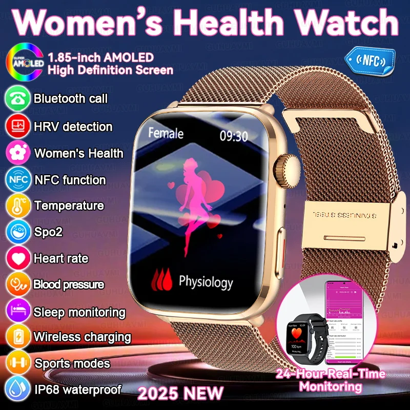 Новинка 2024 года для Xiaomi Women AI Smart Diagnosis Смарт-часы HRV + PPG Артериальное давление Кислород в крови Монитор здоровья IP68 NFC Смарт-часы