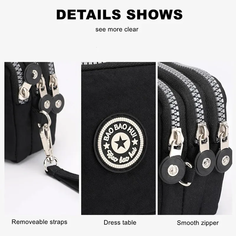 Einfarbig Geldbörse Frauen Handtasche Kleine Brieftasche Falten Stoff Telefon Geldbörse Drei Reißverschlüsse Tragbare Make-Up Tasche