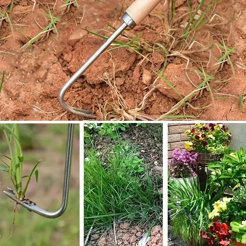 Manico in legno in acciaio inossidabile Sarchiatore da giardino Diserbo a mano Rimozione Taglierina Estrattore Strumenti Multifunzione Weeder Attrezzi da giardino per trapianto