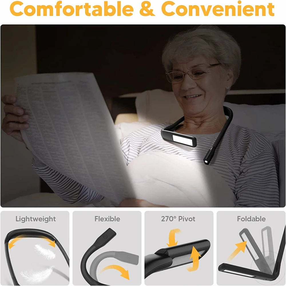 Luz de lectura de cuello recargable por Usb para cama, luz Led Flexible para libros, amigable con los ojos, lámpara de lectura nocturna, 2000mAh
