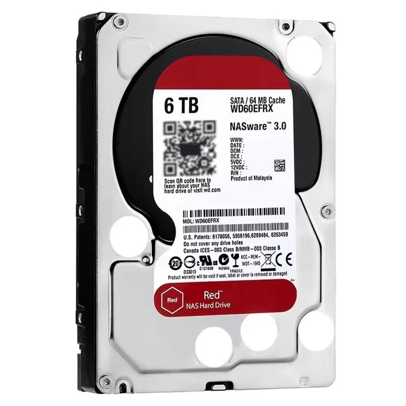 WD Red 6TB (WD60EFRX) 3.5" SATA 6 Gb/s 64MB 5400RPM For Internal Hard Disk For NAS Hard Drive