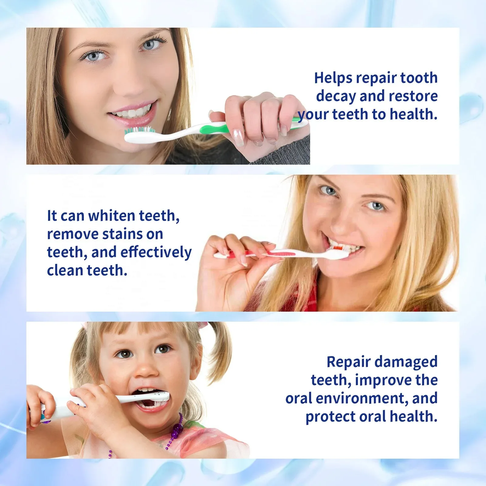 Limpieza profunda, blanqueamiento, aliento fresco, pasta de dientes anticaries, crema reparadora de caries, previene caries, protege los dientes