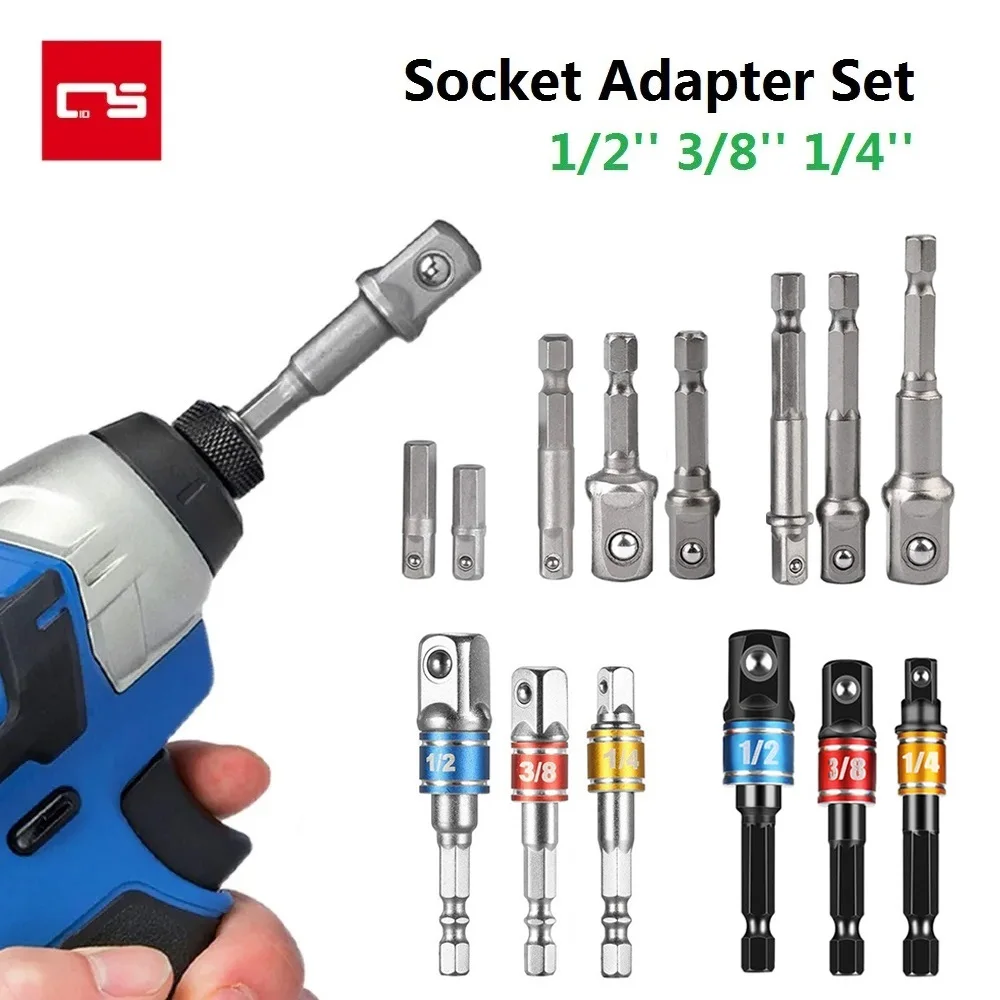 Mũi Khoan Ổ Cắm Adapter Máy Khoan Tác Động Nối Dài Bit Ổ Cắm Adapter 1/4 ''3/8'' 1/2 ''Đầu Vuông 1/4'' Lục Giác vỏ Máy Khoan Bộ Dụng Cụ