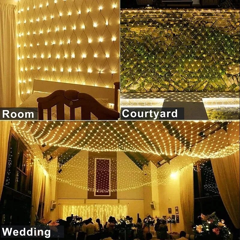 Led net net masche feen schnur licht girlande fenster vorhang weihnachts fee licht hochzeit party girlande licht