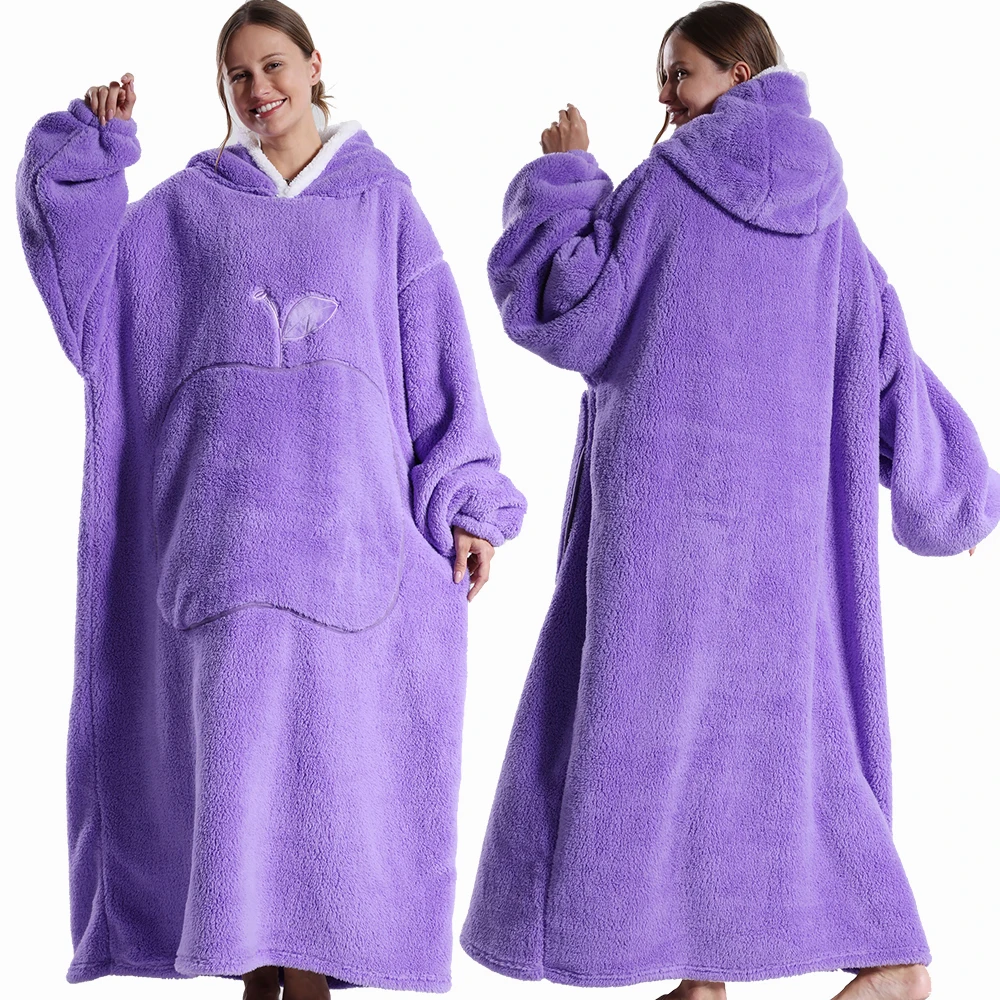 Extra longo wearable cobertores inverno flanela cobertor com capuz com mangas completas das mulheres dos homens aconchegante macio lance adulto tv cobertor