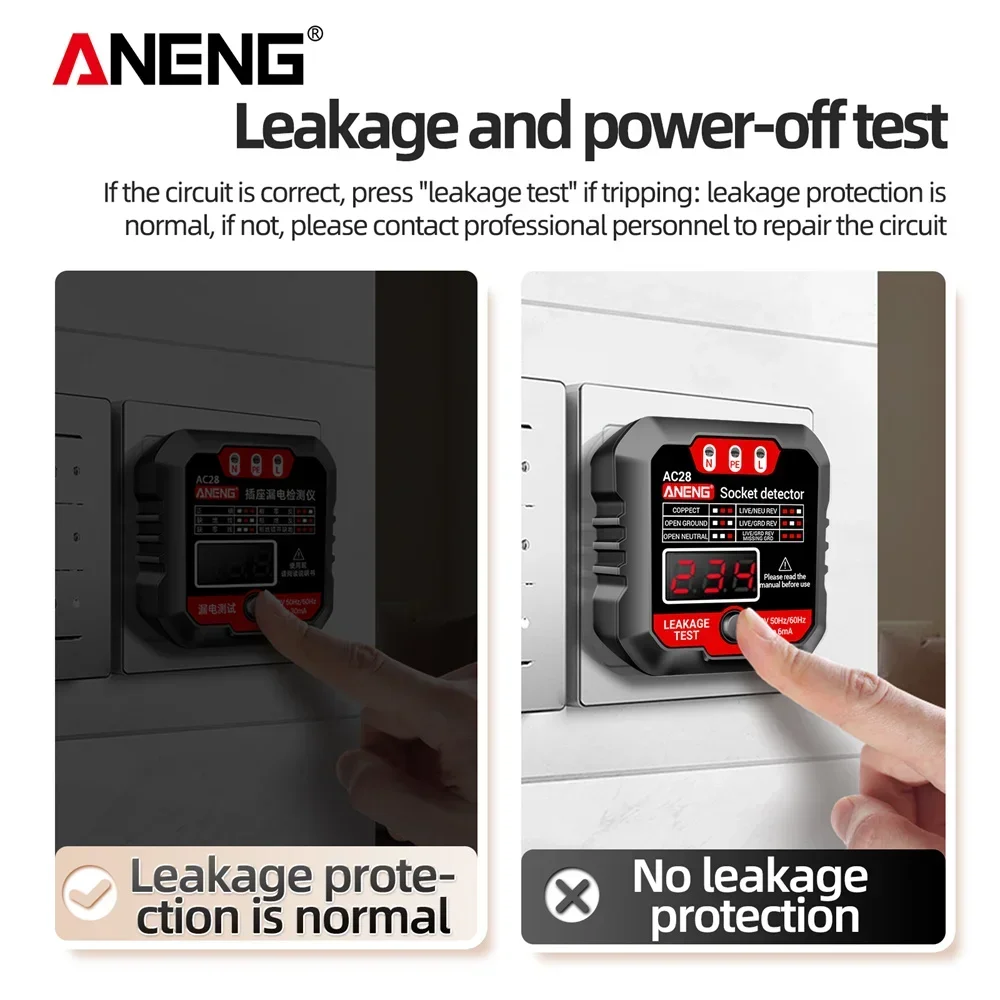 ANENG AC27/AC28 probador de potencia de enchufe Digital 50Hz/60Hz Detector de polaridad de enchufe probador de voltaje buscador de disyuntor enchufe UE/EE. UU.