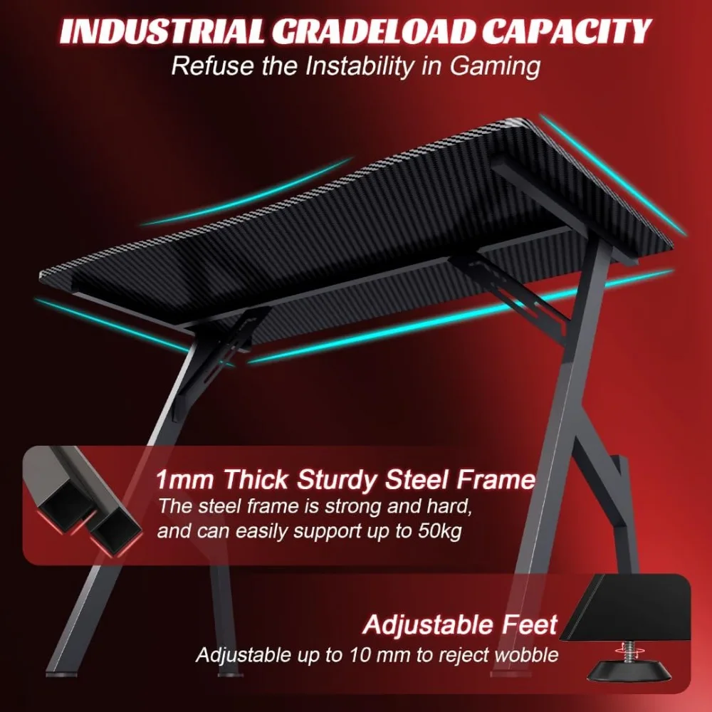 40 inch carbon fiber surface gaming table - large computer desk gaming table ergonomic computer gamingworkstationhomeoffice desk