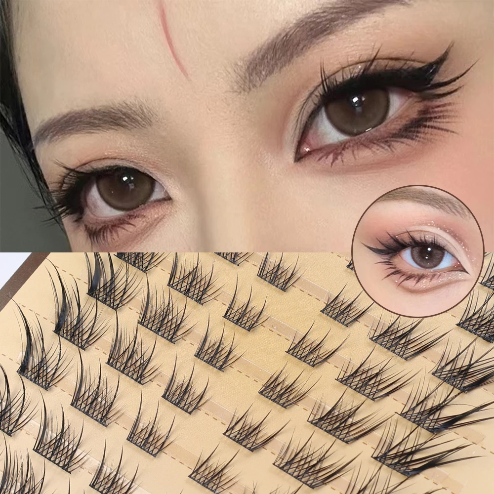 Extensiones de pestañas postizas con efecto de ojo de zorro, 10 filas, mechones segmentados gruesos naturales y esponjosos, reutilizables, herramienta de maquillaje DIY