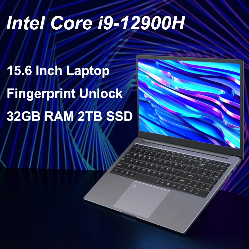 15.6 Inch Laptop Intel Core i9-12900H/i7-1255U Windows 11 Por 2*DDR4 2*M.2 SSD Ultrabook Computer Fingerprint Unlock WIFI5 BT