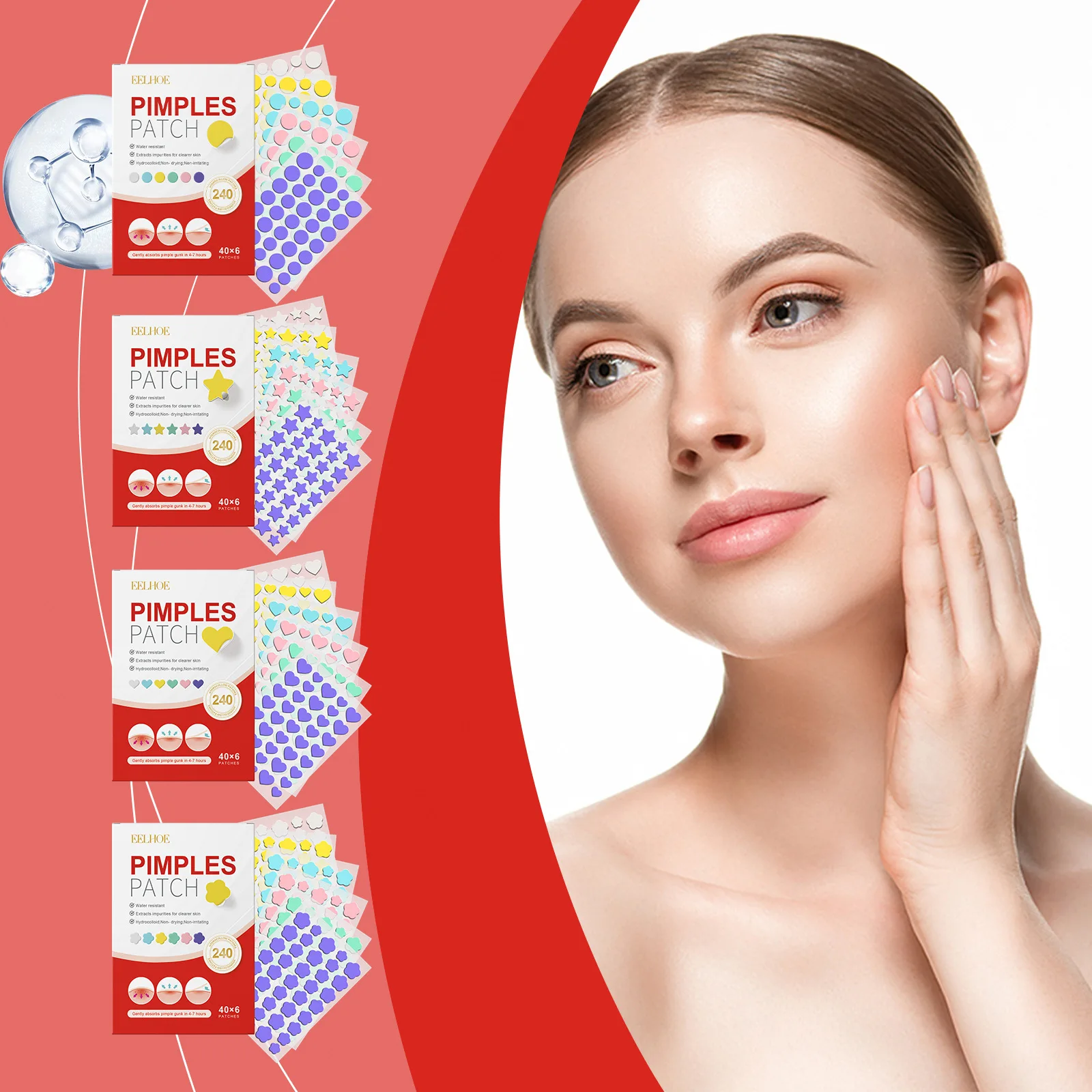 240 Uds nuevo parche para espinillas parches para acné corazón/estrella/flor/forma redonda parches de puntos para acné hidrata para cubrir manchas y imperfecciones