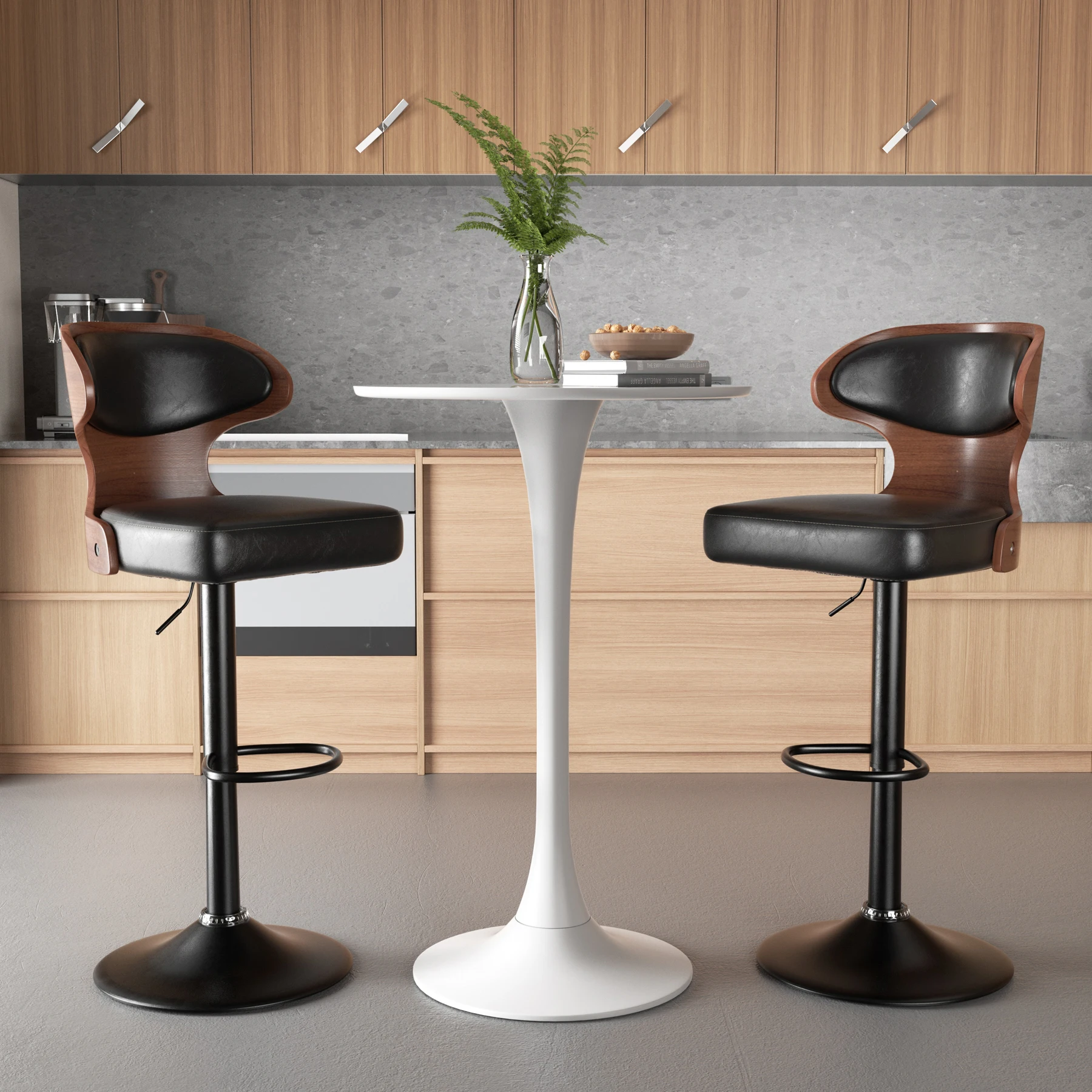 Bar Stool 2Pcs Set Backrest Foather Soft Cushion Dinng Chair Home Furniture
