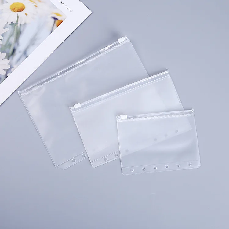 A5 A6 A7 Color  Binder Pockets Binder Zipper Folders for 6-Ring Notebook Binder Waterproof PVC Leaf Document Filing Bag