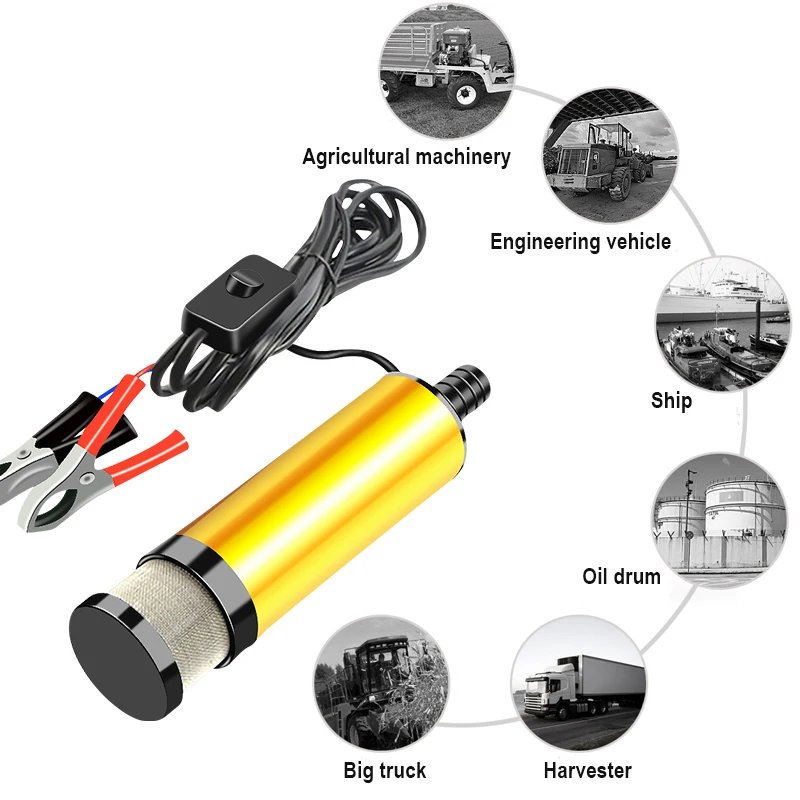 A bomba de óleo do carro bonde para bombear o óleo diesel, a água e o combustível transferem a bomba, liga de alumínio submersível Shell, 12L/min, 38mm, 51mm, 12V