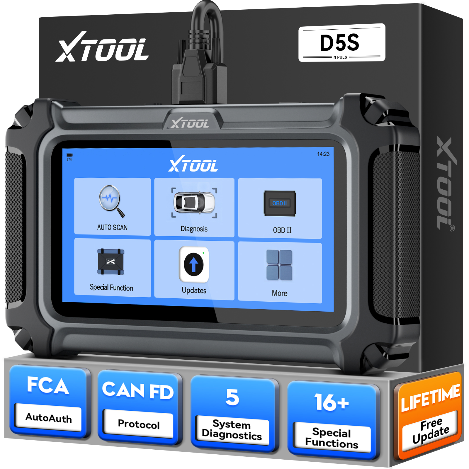 XTOOL D5S Autodiagnosetools ABS SRS Motorübertragungssysteme OBD2-Scanner 16+ Dienstleistungen Alle Funktionen Lebenslanges kostenloses Update