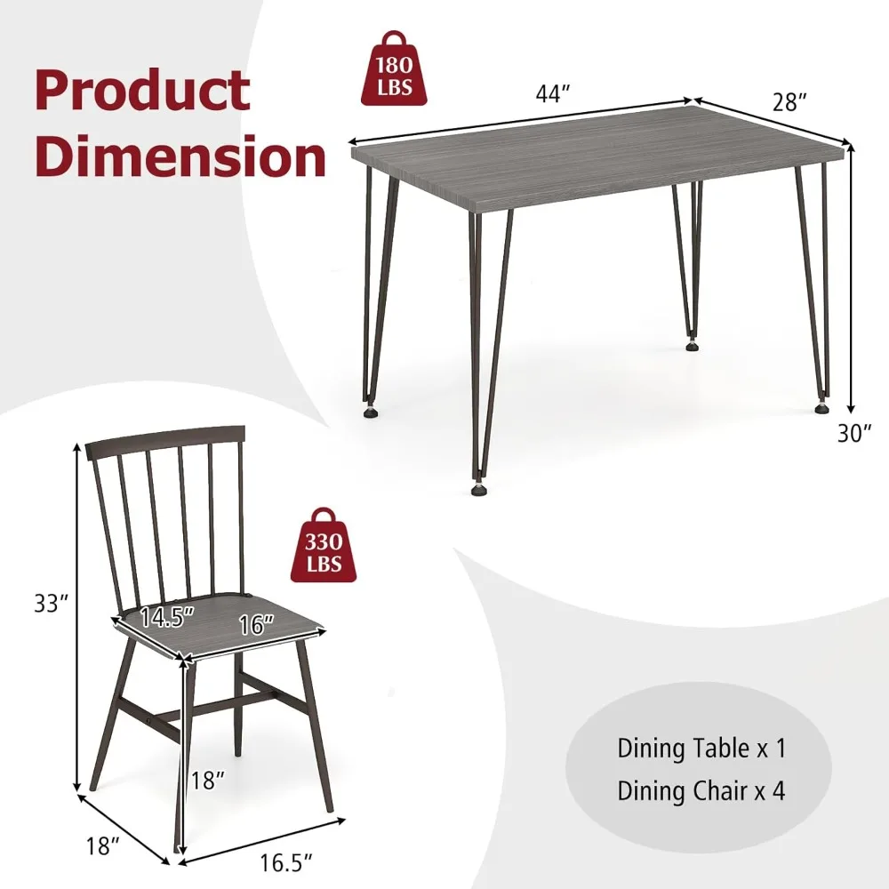 Dining Table Set for 4, Kitchen Table and Chairs Set of 4 w/Metal Frame, 360° Swivel Feet, Space-Saving Dinette Table