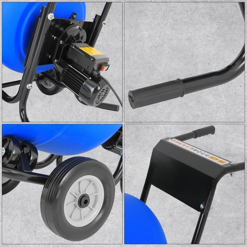 Cement Mixer 4 Cu.Ft. Portable Electric Poly Drum Concrete Mixer, Heavy Duty Power Cement Mixing Machine for Mortar,