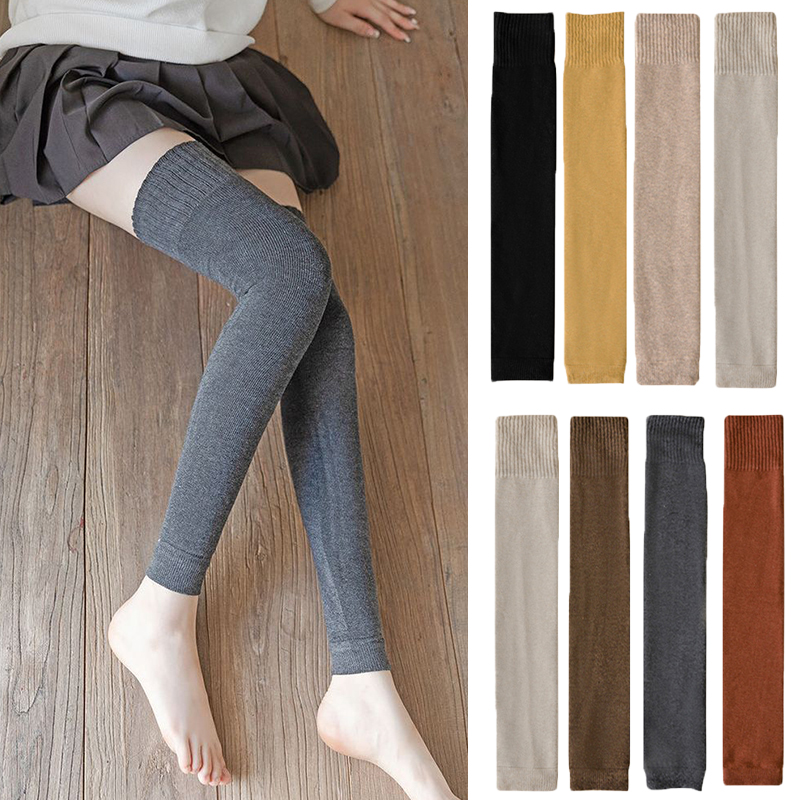 Neu im Winter über dem Knie hohe fußlose Socken für Frauen Schwarz Khaki Warme lange Beinwärmer Thermo-Oberschenkelhohe Sockenmanschetten Lange Socken