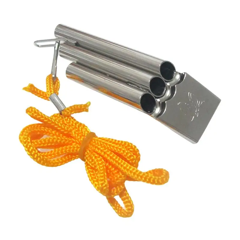 Hiking Whistle Stainless Steel Whistle Safety Whistles With Lanyard High Pitch Three Tubes For Outdoor Hiking Camping Fishing