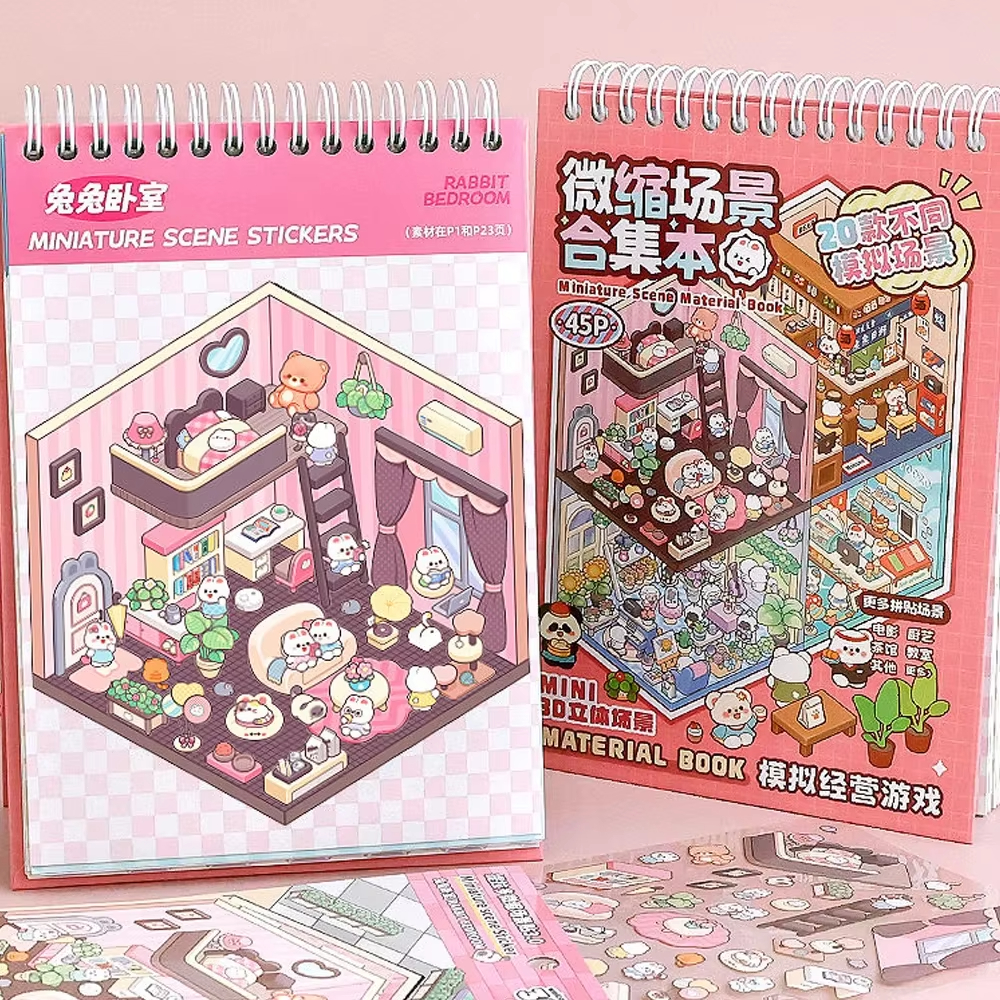 20 ชิ้น 20in1 การ์ตูนภูมิทัศน์หนังสือสติกเกอร์ DIY 3D กระเป๋า Cabin ฉากสติกเกอร์มือถือหนังสือเทศกาลของขวัญเด็กใหม่