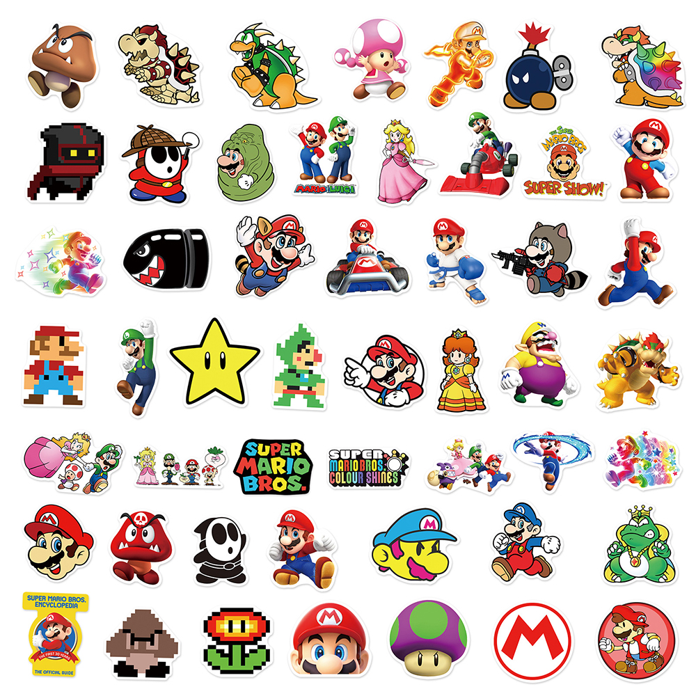 10/30/50/100 pçs super mario bros dos desenhos animados adesivos bonito pêssego luigi crianças adesivo brinquedo telefone notebook bagagem anime graffiti decalques