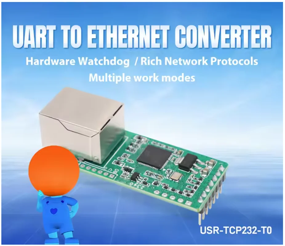 PUSR TTL para Ethernet Mini Módulo Plug-in design de pacote com 1 * TTL 1 * RJ45 10Mbps ETH TCP232-T0