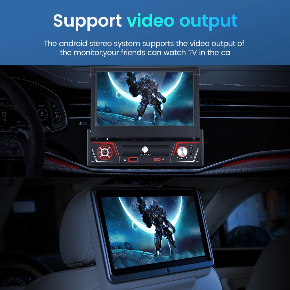 1 din Autoradio Android Carplay Auto Universale 7 "IPS Schermo retrattile Navigazione gps 1Din Android 12 Lettore video multimediale