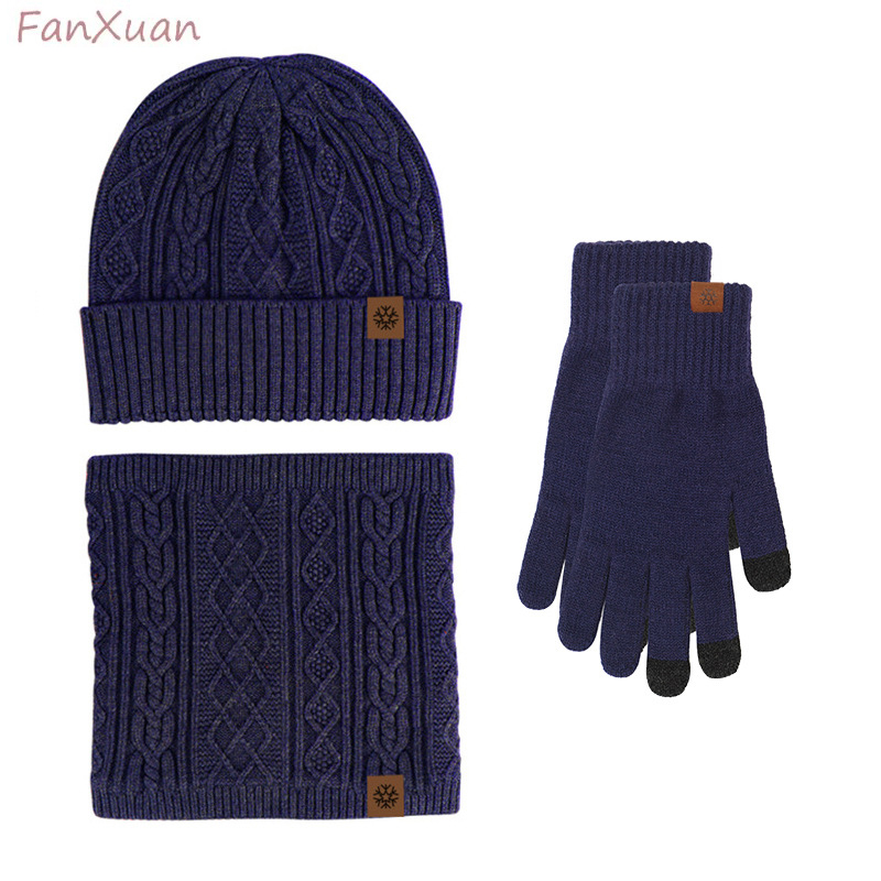 3 Stuks Heren Winter Set Gebreide Muts Hoed Touchscreen Handschoenen Shood Sjaal Set Fleece Gevoerde Skull Caps Nek Sjaals Voor Vrouwen 3 Stuks Set
