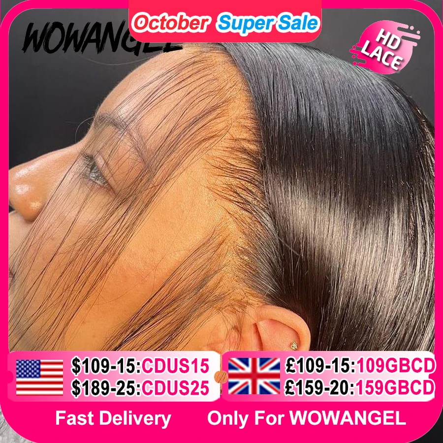 WOW ANGEL HD peluca Frontal de encaje 250% 13x6 HD peluca con malla Frontal pelo liso Invisible HD encaje derretido piel HD peluca de cabello humano Frontal de encaje