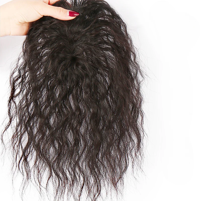 Peruca de cabelo humano encaracolado, cor natural/marrom escuro, adequada para perda de cabelo e volume raro, peça de cabelo feminino 8x12cm 12x12cm