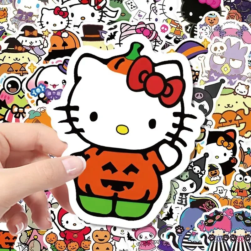 50PCS Sanrio Halloween Hello Kitty Kuromi Stickers Notebook Water Cup Mobile Phone Shell Refrigerator Luggage Stickers Wholesale
