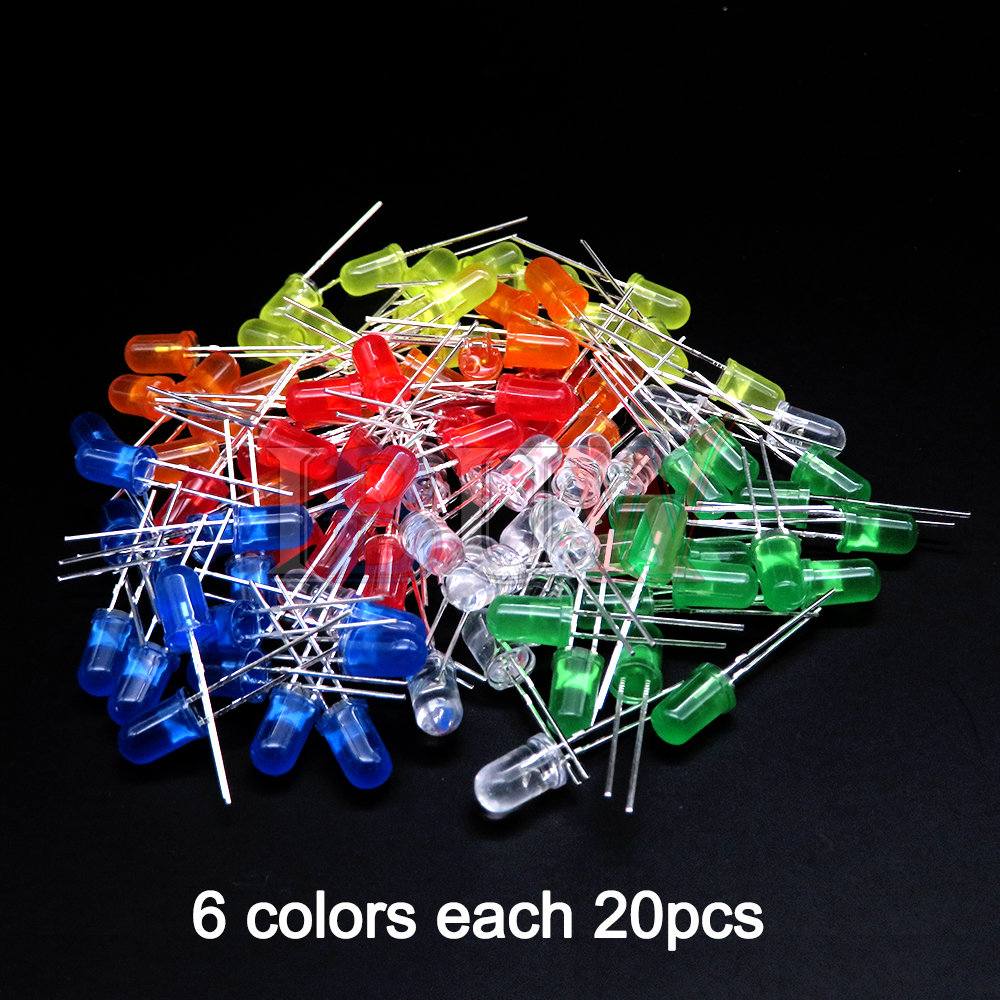 100 TEILE/LOS 5mm LED Diode F5 Sortiertes Kit IBUW Weiß Grün Rot Blau Gelb Orange Rosa Lila Warmweiß DIY Leuchtdiode