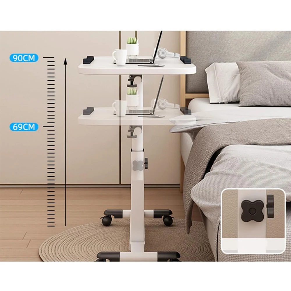 Foldable Standing Desk with Wheels 27.2-35.4" Height Adjustable Mobile Overbed Tables Metal Frame Portable Laptop Desk Bedroom