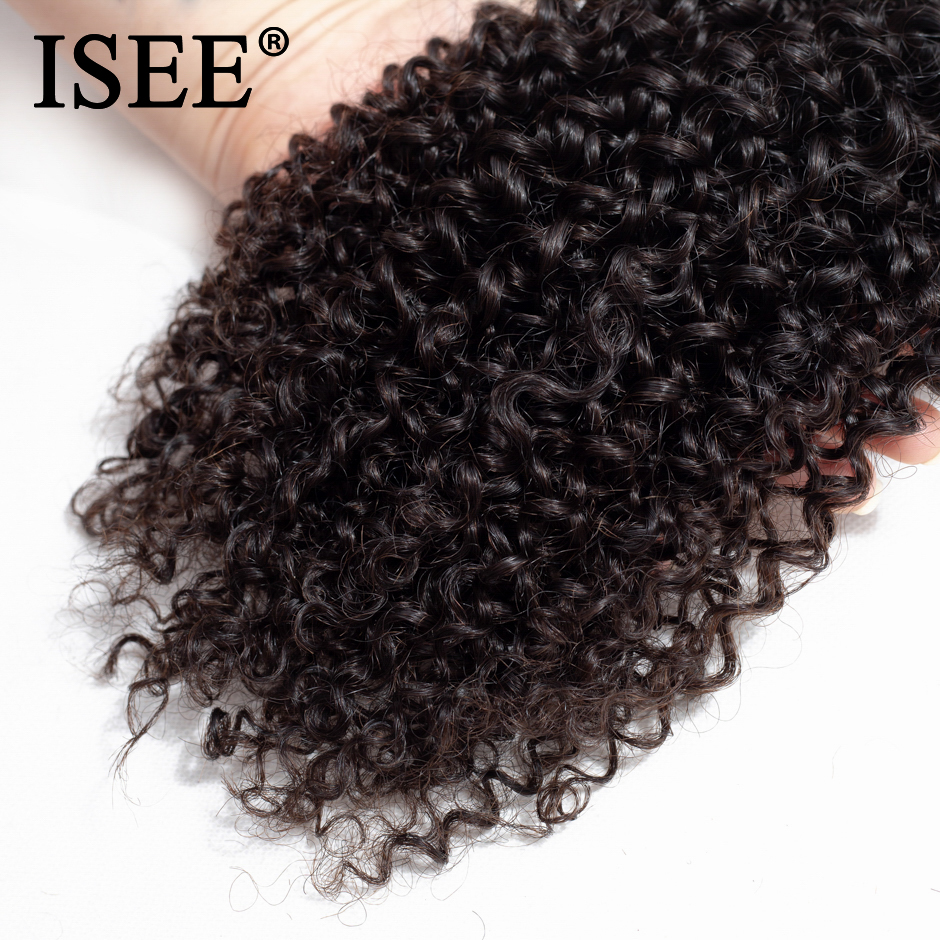 Isee cabelo mongol kinky encaracolado extensão do cabelo 100% pacotes de cabelo humano não processado cabelo virgem tece 1/3/4 pacotes cor da natureza