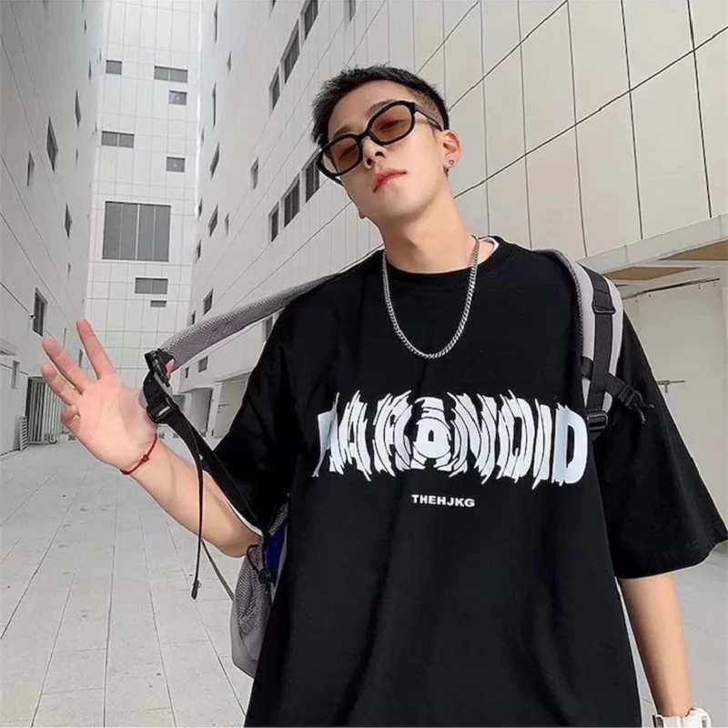 Kaus pria lengan pendek, kaus lengan pendek pria, longgar, Port angin, merek populer, leher bulat, Atasan musim semi, musim panas, baru, kaus lengan setengah