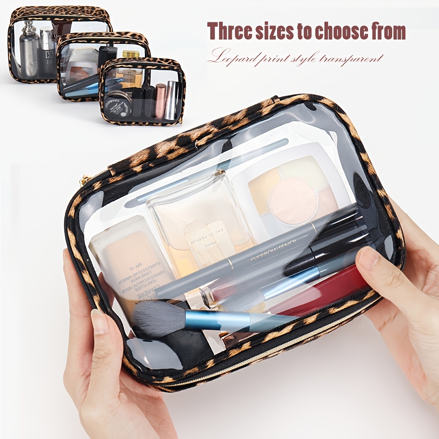 Bolsa de maquillaje transparente con estampado de leopardo: organizador de cosméticos de viaje impermeable y de gran capacidad con cremallera
