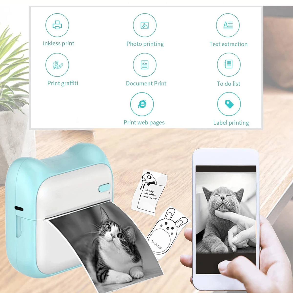 Tragbarer Mini drucker, Thermo taschen etiketten drucker, für Android-oder iOS-App, Tinten loser Aufkleber drucker, geeignet für Zuhause, Büro