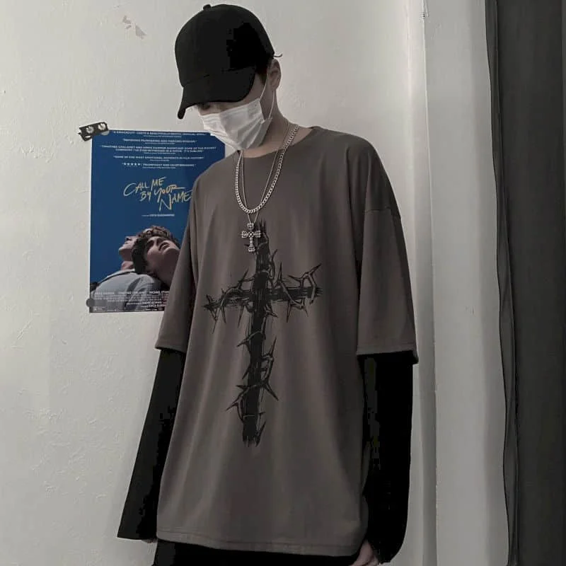 男性 Tシャツ秋の男性服アニメカジュアル長袖特大 Y2K Tシャツ原宿ストリート学術ヒップホップ tシャツトップス