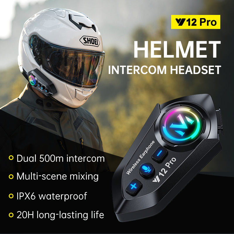 Y12 pro capacete da motocicleta interfone bluetooth 5.4 fone de ouvido à prova dwaterproof água 500m intercomunicador alto-falante sem fio handsfree interfone